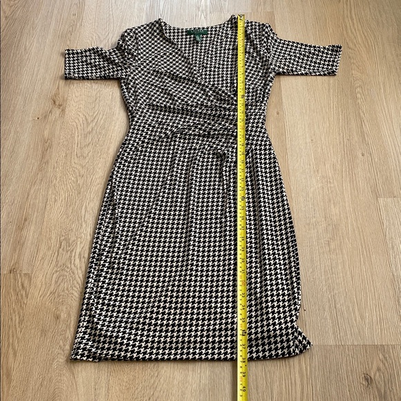 Lauren Ralph Lauren Houndstooth Faux Wrap Dress Black White Career Office Midi - Picture 9 of 11